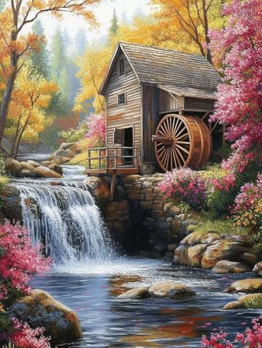 Pintar por numeros adultos bosque cabina en kit paint by numbers J0-552