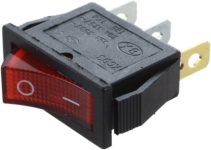 Rocker Switch ON Off Bipolar 250V 15A 3 Terminal | Red rocker switch 28x10mm 250V 15A 3-pin ON/OFF