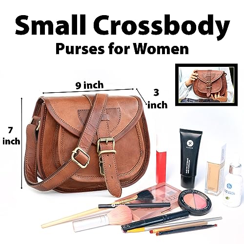 11-Inch Genuine Leather Crossbody Saddle Bag – Vintage Leather Satchel Purse for Women Handmade Brown Leather Shoulder Bag3