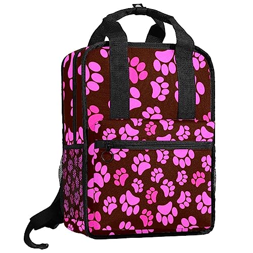 Sac à dos rose fille et garçon cartable multicolore empreintes animaux