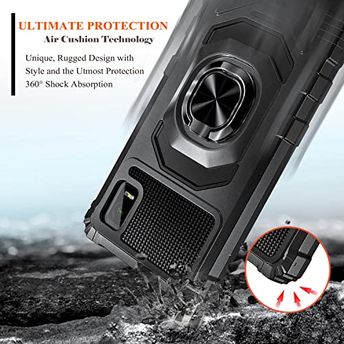 Wdhd Case For Cricket Vision Plus (2022) With Tempered Glass Screen Protector (Maximum Coverage), Full-Body Protective [Military-Grade], Magnetic Car Ring Holder Cover Case (Black) #TOP3
