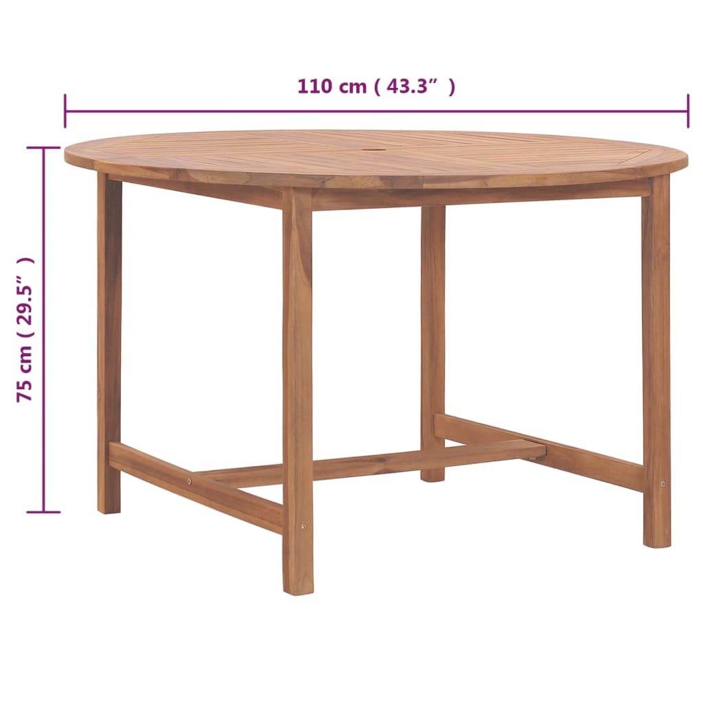Stół ogrodowy Ø 110 x 75 cm, z litego drewna tekowego z wykończeniem na bazie wody, odporny na warunki atmosferyczne, na taras, balkon, do ogrodu, na werandę, idealny do jedzenia, na imprezę