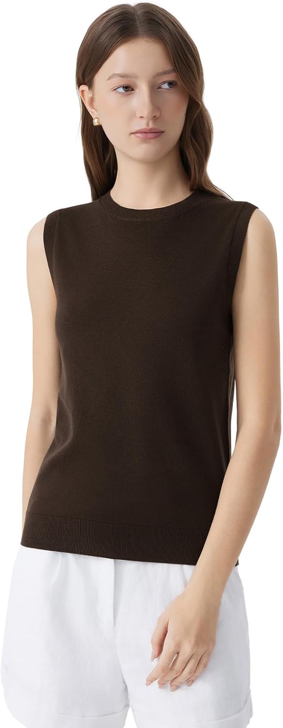 SUUKSESS Women Silk Cashmere Blend Crew Neck Sweater Vests Sleeveless Tank Tops