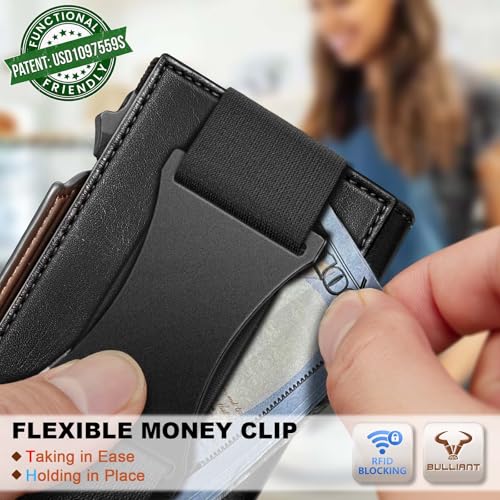 Image of BULLIANT Men Slim Leather Wallet Metal Case Money Clip-Magnetic Closure