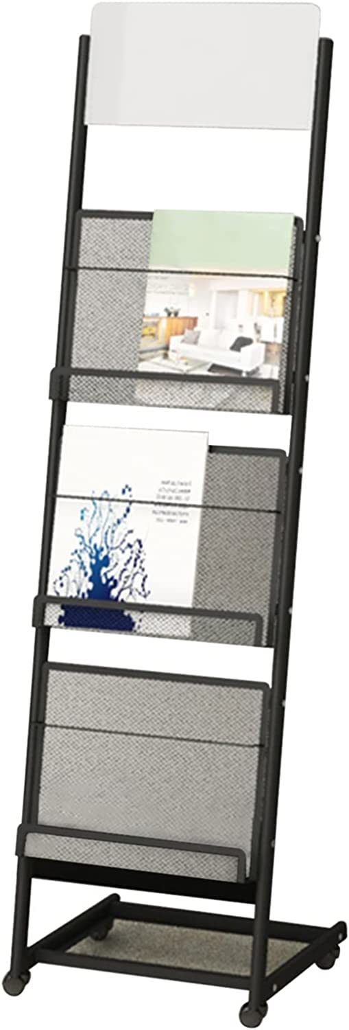 JKJZSALJ Floor-Standing Magazine Rack,Magazine Stand,4 Storage Pocket Brochure Display Holder File/Catalog/Pamphlet Organizer Stand Easy To Move & Assemble