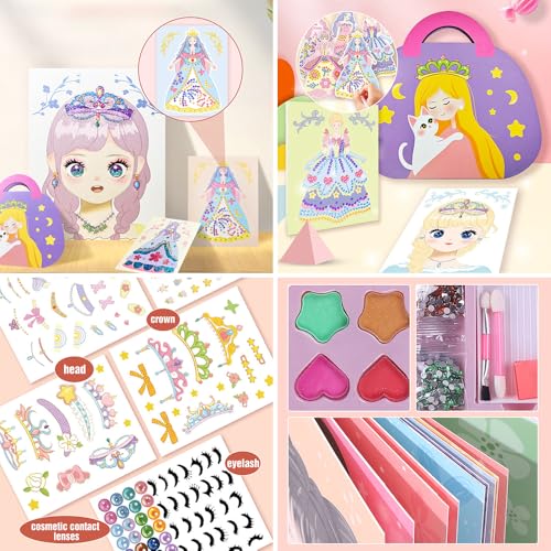 Poouty PRINCESS FANTASY MAKEUP GAMES 3-In-1 Dress Up Game Set Princess Fashion Show 2024 Princess Fantasy Makeup, Diy Pretty Princess Sticker Game Princess Dress Up Costume Play Makeup Princess Board Game Toys Gift thumb #1