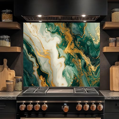 Emerald Green & Gold Marble Glass Kitchen Backsplash