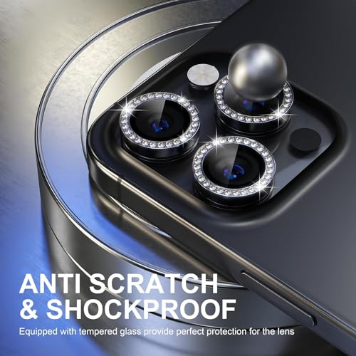 Image of inchiPhone 15 Pro / 15 Pro Max Camera Lens Protector Ring - Premium 9H Tempered Glass Lens Guard, Anti-Scratch, Anti-Drop, HD Clear Camera Lens Cover for Ultimate Protection and Durability inch Diamond Black