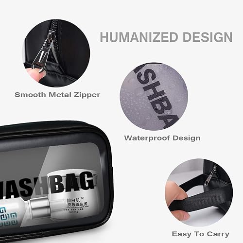 Miniatura 3 de Neceser cosmético transparente del maquillaje del bolso impermeable de la manija portátil del artículo de tocador del viaje con la cremallera, Negro