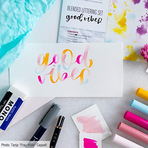 Tombow Blended Lettering Set Includes 5 Abt Brush Pens, 1 Mono Pencil, 1 Mono Eraser, 1 Fudenosuke, 1 Water Brush, Blending Palette And Guide - Good Times, Bs-Fh2 #TOP2