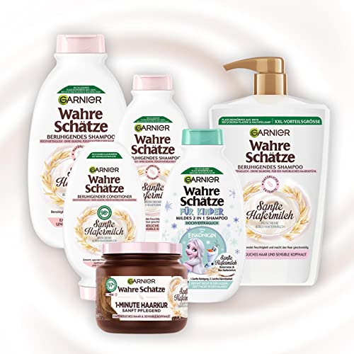 Garnier Wahre Schätze Beruhigende Spülung Sanfte Hafermilch, entwirrt und spendet Feuchtigkeit, für empfindliches Haar und sensible Kopfhaut, 3 x 200 ml
