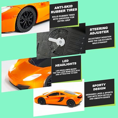 Image of VGRASSP 1:24 Scale Remote Control Racing Car Toy for Kids - 4 Function RC Car with Head Lights and Rechargeable Battery - Color and Design As Per Stock