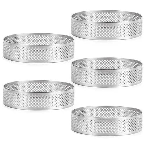 PPQIRU Anillo para Tartas 5 uds Anillos Circulares for Tarta con Agujeros de Acero Inoxidable Molde for Pastel de Frutas Molde for Mousse Molde for Hornear de Cocina 9cm para Hornear