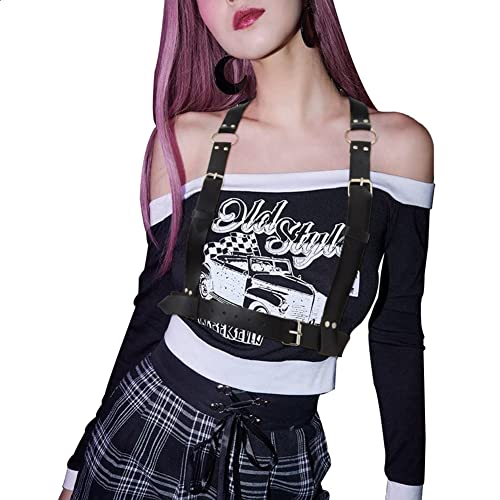 Black Leather Strap Chest Harness Bra for Women Gothic Body Chain Adjustable Waist Belts Party Punk Suspenders