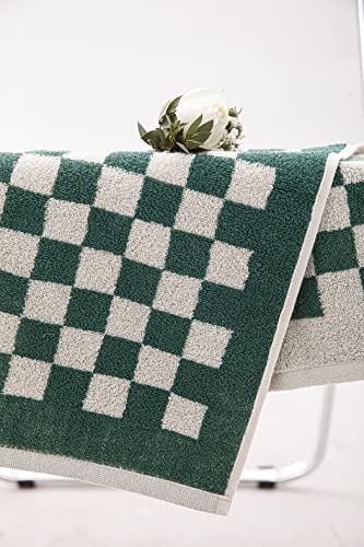 Baq Towel Set, Check Plaid Towels, 100% Cotton, 1 Bath Towel (27Inch×54Inch), 2 Hand Towels (13Inch×30Inch), Super Soft And Absorbent, Fade-Resistant, Cozy, Gifts With Love (Green-And-White) #TOP2