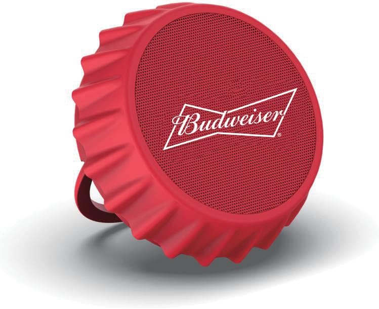 Budweiser Bluetooth Bottle Cap Shaped Speaker- LED Color Changing Lights- Strong Bass- Wall Mountable- Kick Stand- FM Radio- 6 Hour Battery Life, Aux Port, Micro SD Card, for Home, Outdoors, Bar