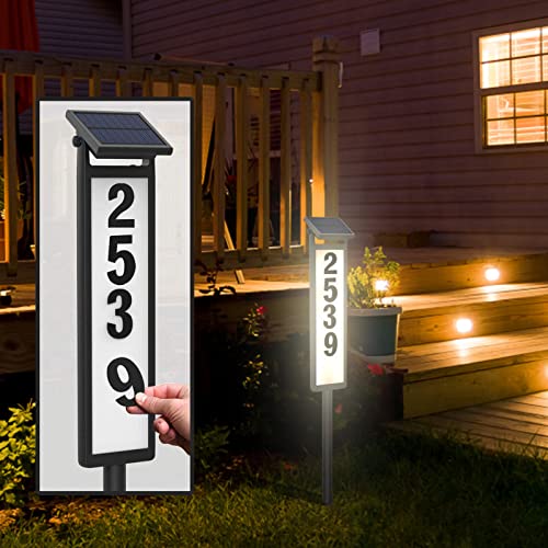 Números de casa com iluminação moderna para placa externa, placas de LED solar à prova d'água com n