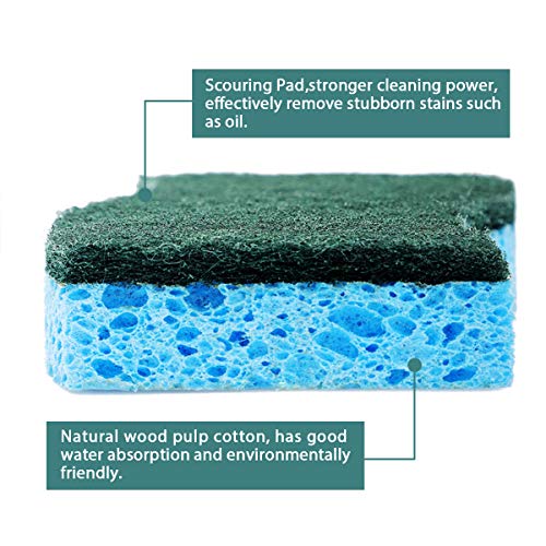 CLEANHOME Non-Scratch Scrub Sponge-Eco Magic Eraser Sponge-Extra Durable Dish Cleaning Scouring Pads for Kitchen-Bule-Green-12 Pack