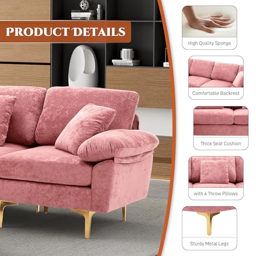 Image of OUYESSIR U-Shaped Sectional Sofa Couch, 4 Seat Sofa Set for Living Room, Convertible L-Shaped Velvet Couch Set with Chaise Lounge, Ottoman and Pillows,114 inches (Pink)