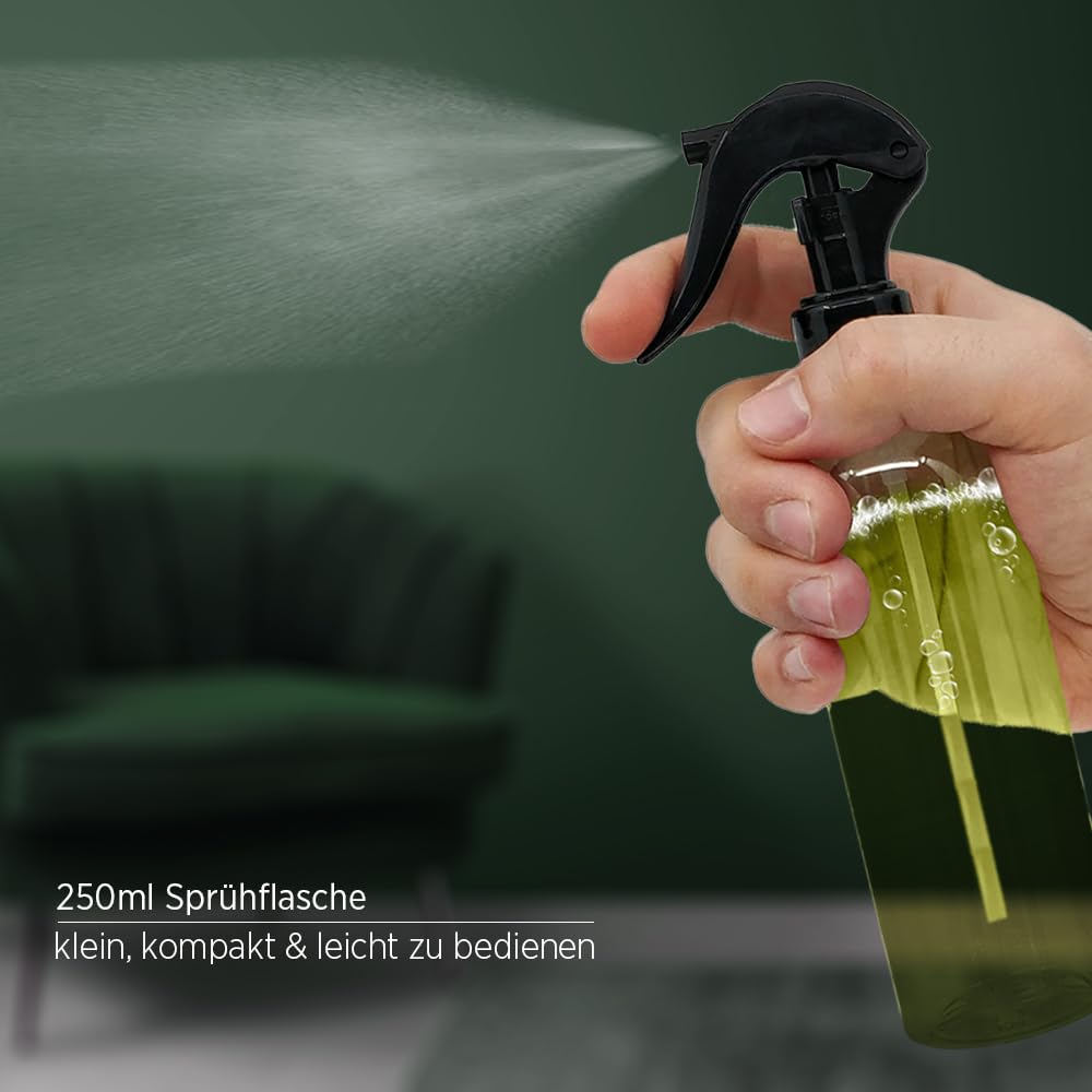 BIOHY Butelka z rozpylaczem (przezroczysta) 250 ml (zestaw 6 szt.) | odporny na chemikalia spryskiwacz z pompką do środków czyszczących, oleju i wielu innych | butelki z pompką do rzemiosła, hobby