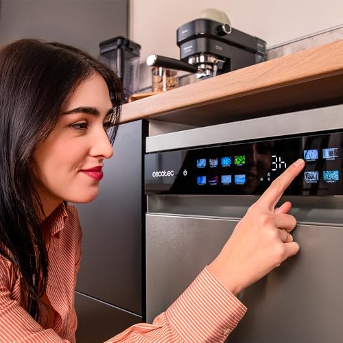 Cecotec Geschirrspüler 60 cm - Freistehend Bolero Aguazero 6210 Inox D. 15 Bestecke, energieeffizient, XXL Fullcolor Display, drittes Fach, 14 Programme, Dual Zone Wash, verstellbares Fach, Edelstahl
