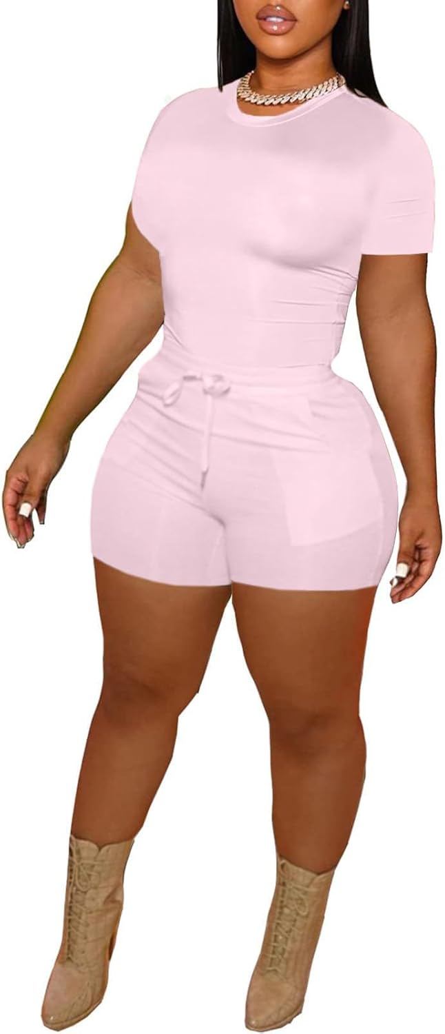 LovelyWholesale Women's Summer 2 Piece Outfits Skinny Shorts Tracksuit Sets - Image 2