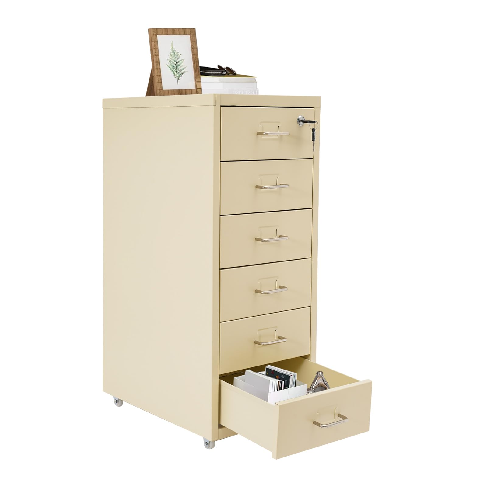 Armadietto mobile con 6 cassetti, in metallo con ruote, armadietto per ufficio e casa (beige)