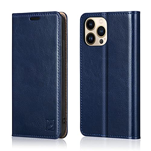 Belemay Compatible With Iphone 13 Pro Wallet Case, Protective Genuine Leather Flip With Rfid Blocking Card Holders [Undetachable Soft Interior Shell] Folio Cover For Men Women (6.1-Inch 2021) Navy #TOP16