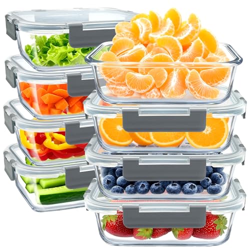 Image of Bestfull 8 Pack 36oz Glass Meal Prep Containers with Lids Airtight BPA Free, Stackable Glass Food Storage Containers Leak Proof, Microwave, Oven, Freezer and Dishwasher Safe