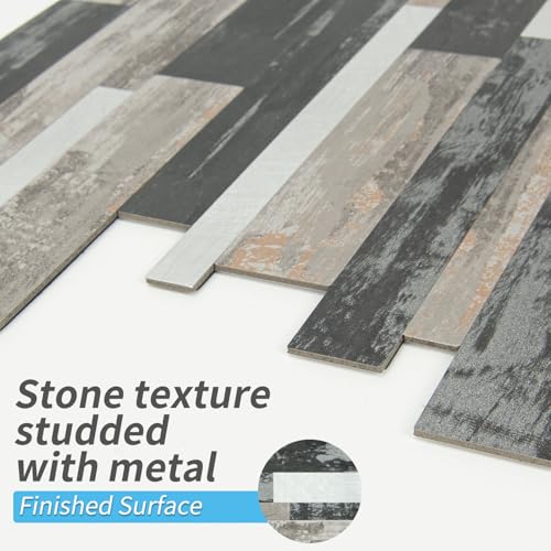 Image of Art3d Faux Stone Peel & Stick Backsplash Tile, 10 pcs, Distressed Wood