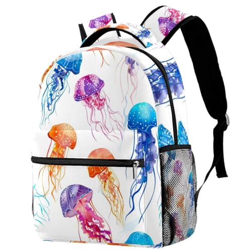 Sac à dos de campus sans couture méduse colorée avec porte-bouteille