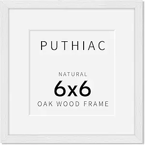 6x6 Oak Wood Picture Frame - Minimalist 6x6 Picture Frame, 6"x6" Frame Wood, Natural Solid Wooden Picture Frames for Wall Art Photo and Prints(1 Pack, White)