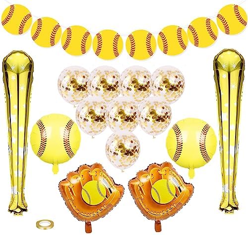 15Pcs Softball Party Decorations Softball Balloons Softball Glove Balloon Latex Confetti Balloons Bat Balloons Softball Banner Party Garland for Kids Teens Sports Theme Holiday Birthday Party Supplies