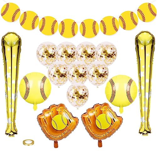 15Pcs Softball Party Decorations Softball Balloons Softball Glove Balloon Latex Confetti Balloons Bat Balloons Softball Banner Party Garland For Kids Teens Sports Theme Holiday Birthday Party Supplies #TOP1