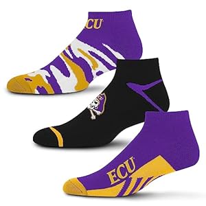 For Bare Feet NCAA East Carolina Pirates CAMO BOOM 3 Pack Ankle Sock Team Colors Large
