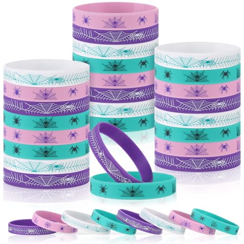 Landical 24 Pcs Spider Birthday Decorations Party Favors Silicone Bracelets Spider Web Pattern Printed for Theme Birthday Decorations Supplies