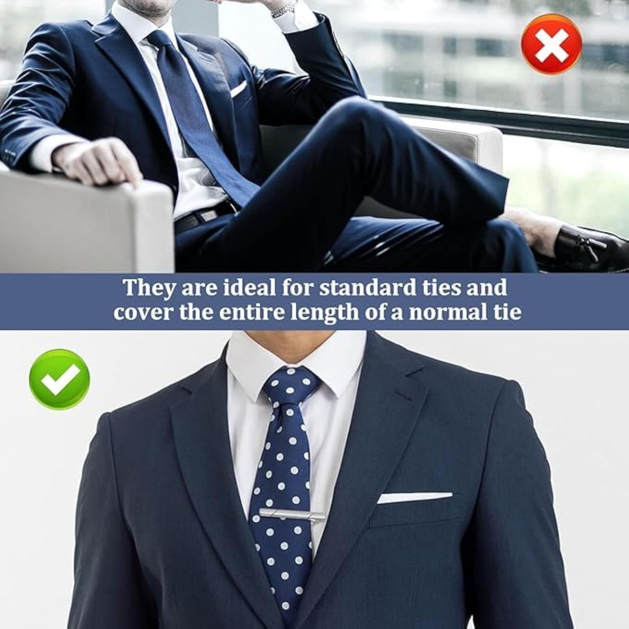 Set of 4 Silver Tie Clips for Men, Classic Business Style
