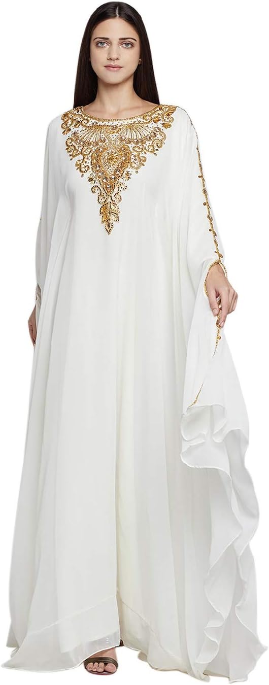 ANIIQWomen Dubai Kaftan Farasha Caftan Long Maxi Dress Long Sleeves Georgette Ethnic, Bridal, Evening, Party, Wedding Dress