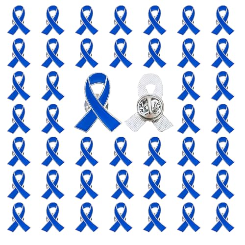 50Pcs Blue Ribbon Pins Blue Awareness Pin Brooch for Prostate Cancer,Colon Cancer,Thyroid Disease,Marine Environmental Protection Awareness
