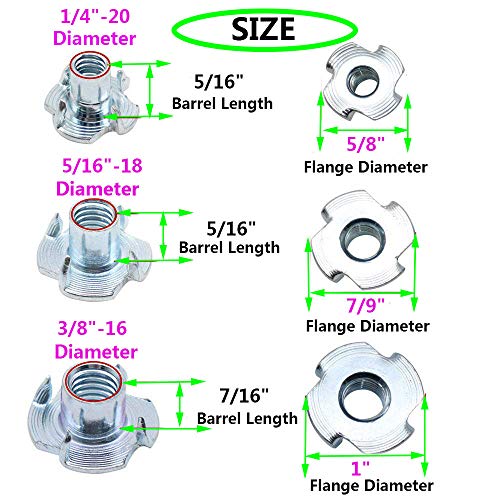 image for Socell Zinc Plated Steel T-Nut 4 Pronged Tee Blind Nuts Assortment Kit
