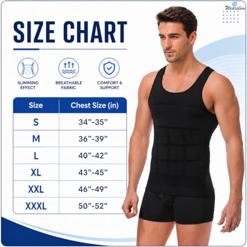Image of Wearslim Men Compression Shirt For Workout Vest Abs Abdomen Slim Body Shaper Undershirt Slimming Shirt to Hide Gynecomastia Stretchable Tummy Tucker Vest - Pack of 2 - (Black & White)