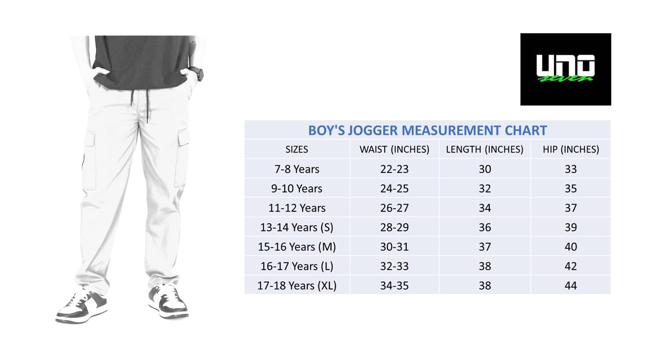 UNOseven Boys Cotton Cargo Pant – Relax Fit – Stylish Street Wear – Available from 9 Years to Size XL