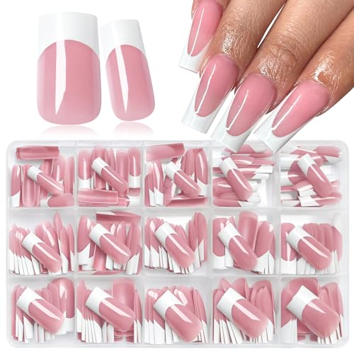 240pc White French Tips Press on Nails Square Fake Nails