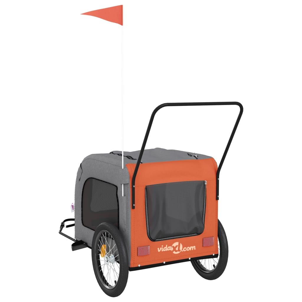 Homgoday Remolque de bicicleta para animales naranja y gris Oxford y hierro, mueble carro para perro, carro para bicicleta, carro para perros, transportín perro bicicleta modelo 93858