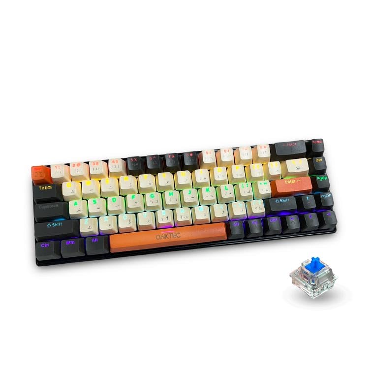 OAKTECArabic English 60% Gaming Keyboard, 68 Keys Wired Mechanical Keyboard with RGB Backlit, Mini Compact Keyboard for Window/Mac, Blue and Red Switches (Orange - Blue Switch)