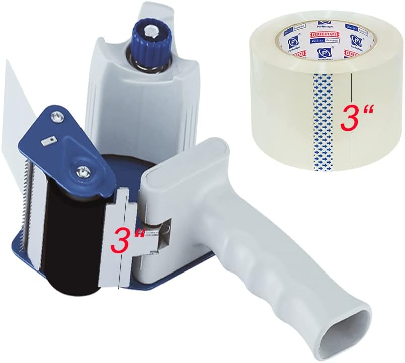 PERFECTAPE 3" Heavy Duty Packing Tape 13 Rolls with Tape Gun, Total 780Y, Clear, 2.7 mil, 3 inch x 65 Yards, Ultra Strong, Refill for Packaging and Shipping
