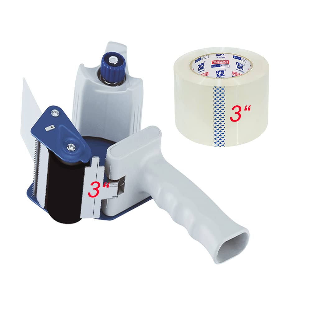 PERFECTAPE 3" Heavy Duty Packing Tape 25 Rolls with Tape Gun, Total 1560Y, Clear, 2.7 mil, 3 inch x 65 Yards, Ultra Strong, Refill for Packaging and Shipping…