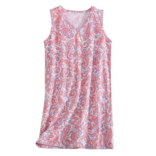 Image of PNAEONG 3 Pack Womens Cotton Nightgown V Neck Nightshirts Sleeveless Sleepwear Casual Print Sleepdress