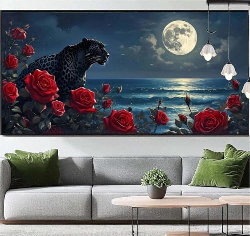 Diamond Painting Rose et Léopard 60x30 cm | Kit Broderie Diamant Complet