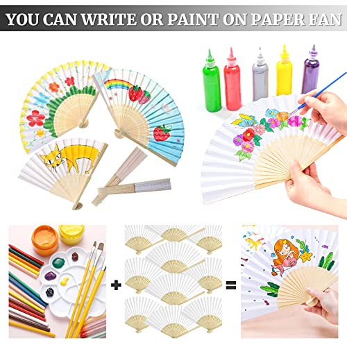 Grosun 50 Packs White Paper Hand Fan Bamboo Folding Fan Handheld Fan Paper Folded Fan For Wedding Party And Home Decoration #TOP2